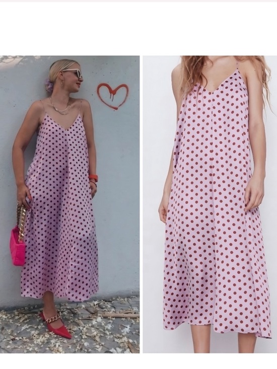 Zara Dresses & Skirts - ZARA Pink Polka Dot Slip Midi Dress SIZE M NWT